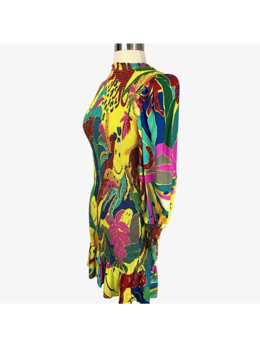 FARM Rio Smiley Leopards Jungle Mini Dress Womens P Multicolor Long Sleeve - Picture 3 of 16